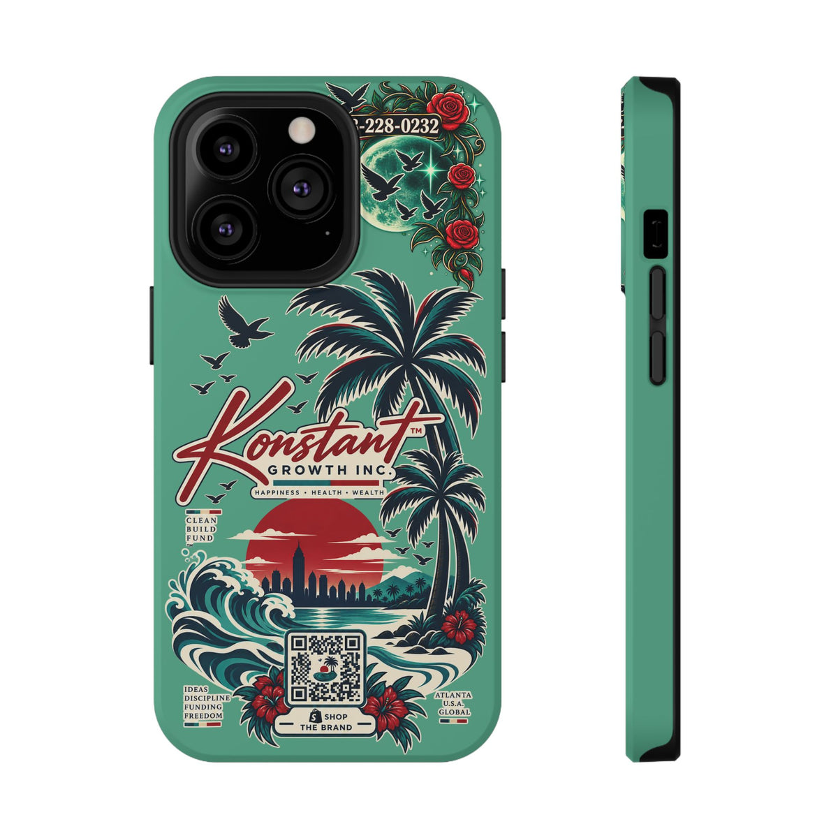 Tropical Palm Impact Phone Case — "Konstant Growth Inc." Retro Sunset Floral Design Printify