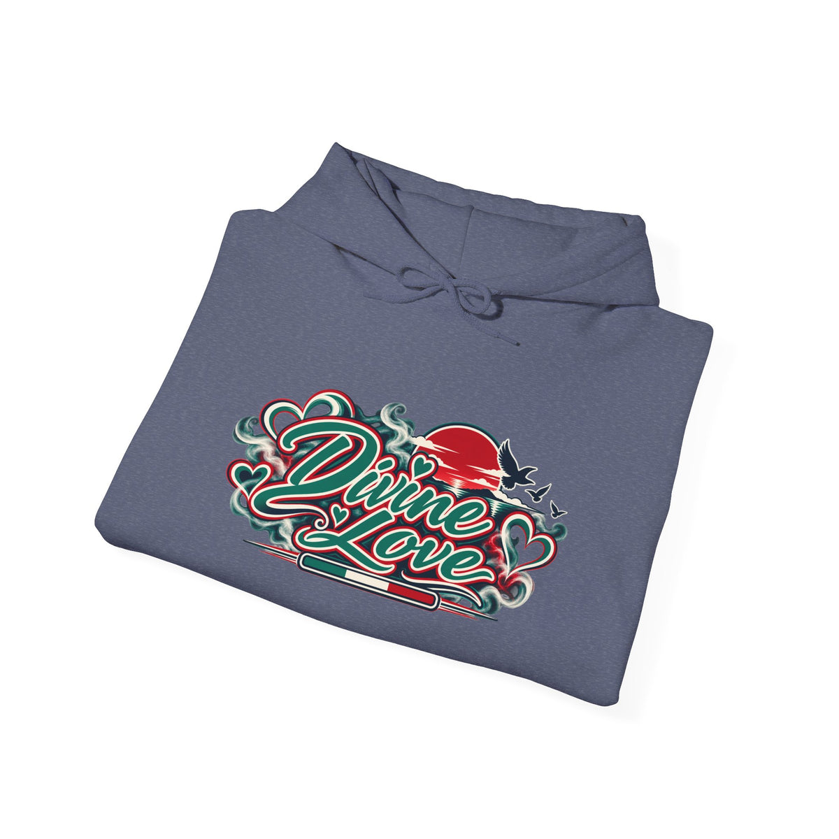 Hoodie - 'Divine Love' Graphic Hoodie with Vintage Bird & Floral Back Artwork