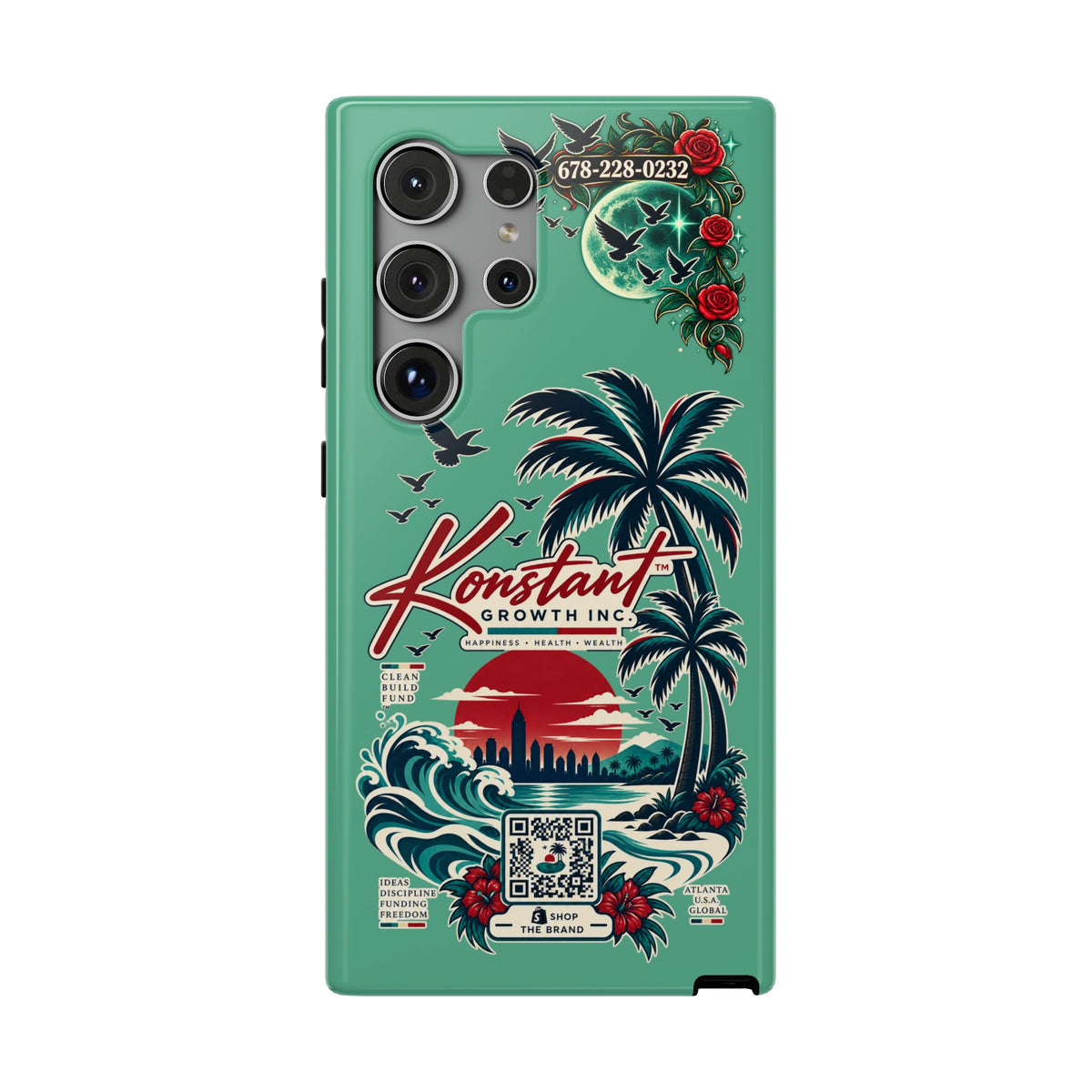 Tropical Palm Impact Phone Case — "Konstant Growth Inc." Retro Sunset Floral Design Printify