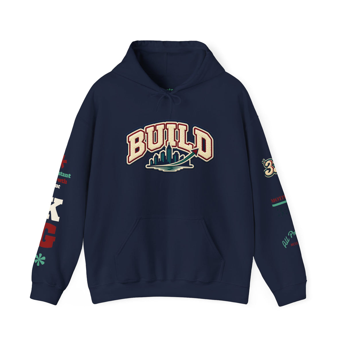Build Cityscape Hoodie — Vintage Surf-Inspired 'BUILD' Graphic Pullover