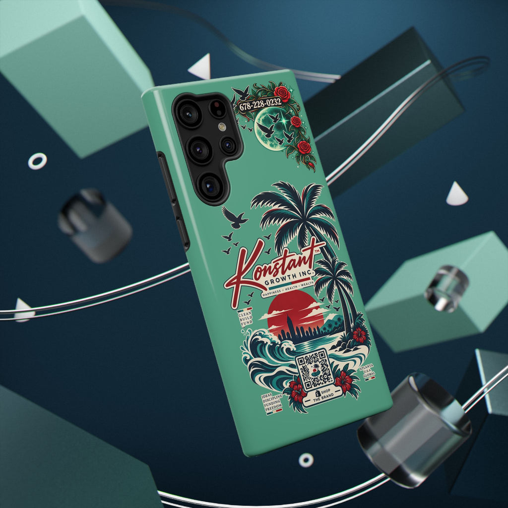 Tropical Palm Impact Phone Case — "Konstant Growth Inc." Retro Sunset Floral Design