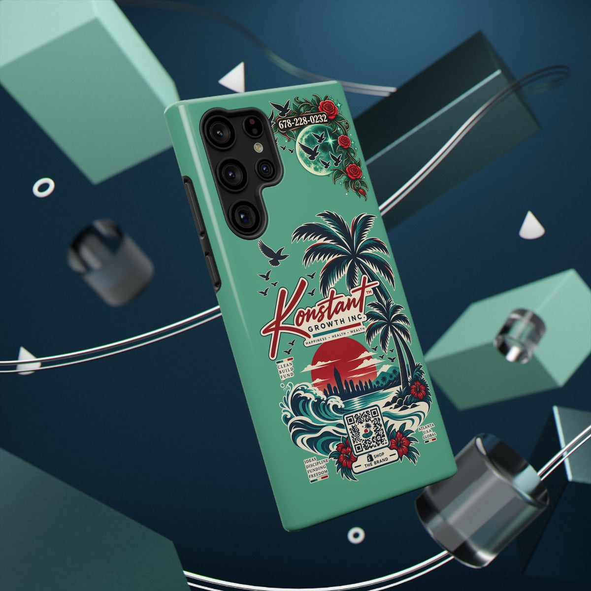 Tropical Palm Impact Phone Case — "Konstant Growth Inc." Retro Sunset Floral Design