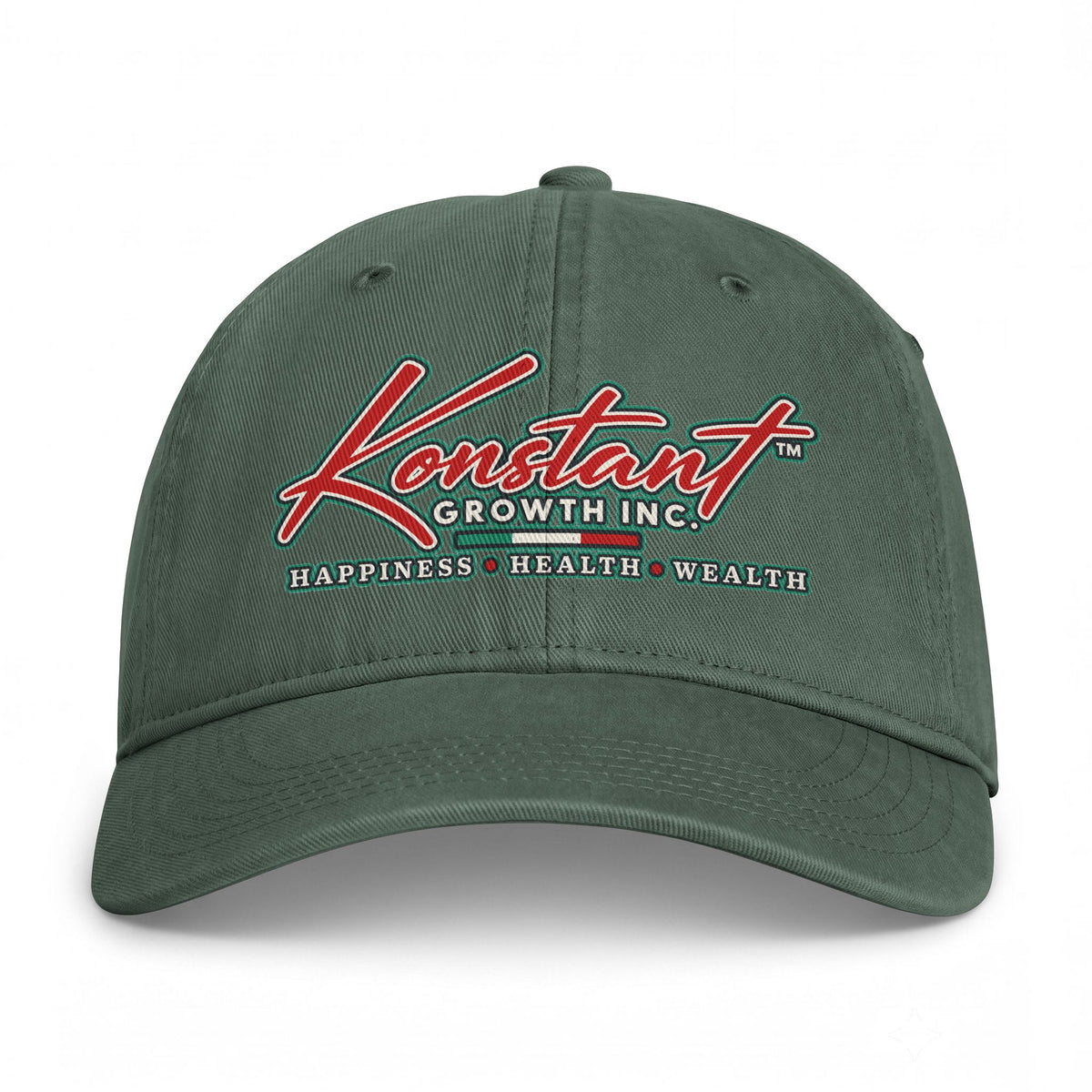 Konstant Growth Inc. Embroidered Baseball Cap — "Happiness • Health • Wealth" Printify