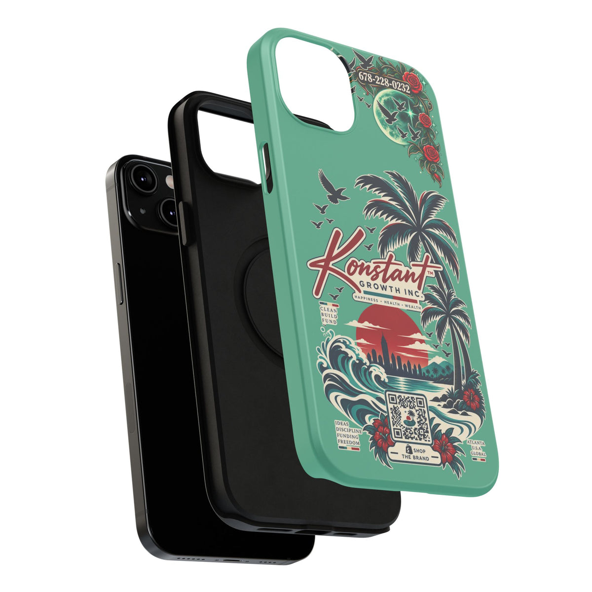 Tropical Palm Impact Phone Case — "Konstant Growth Inc." Retro Sunset Floral Design
