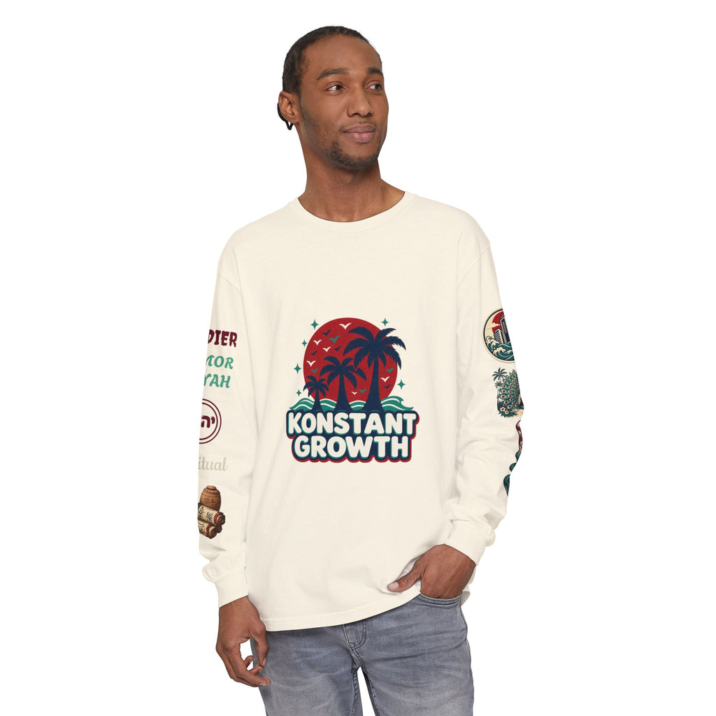 Long Sleeve Tee — "Konstant Growth" Spiritual Palm & Burning Bush Graphic