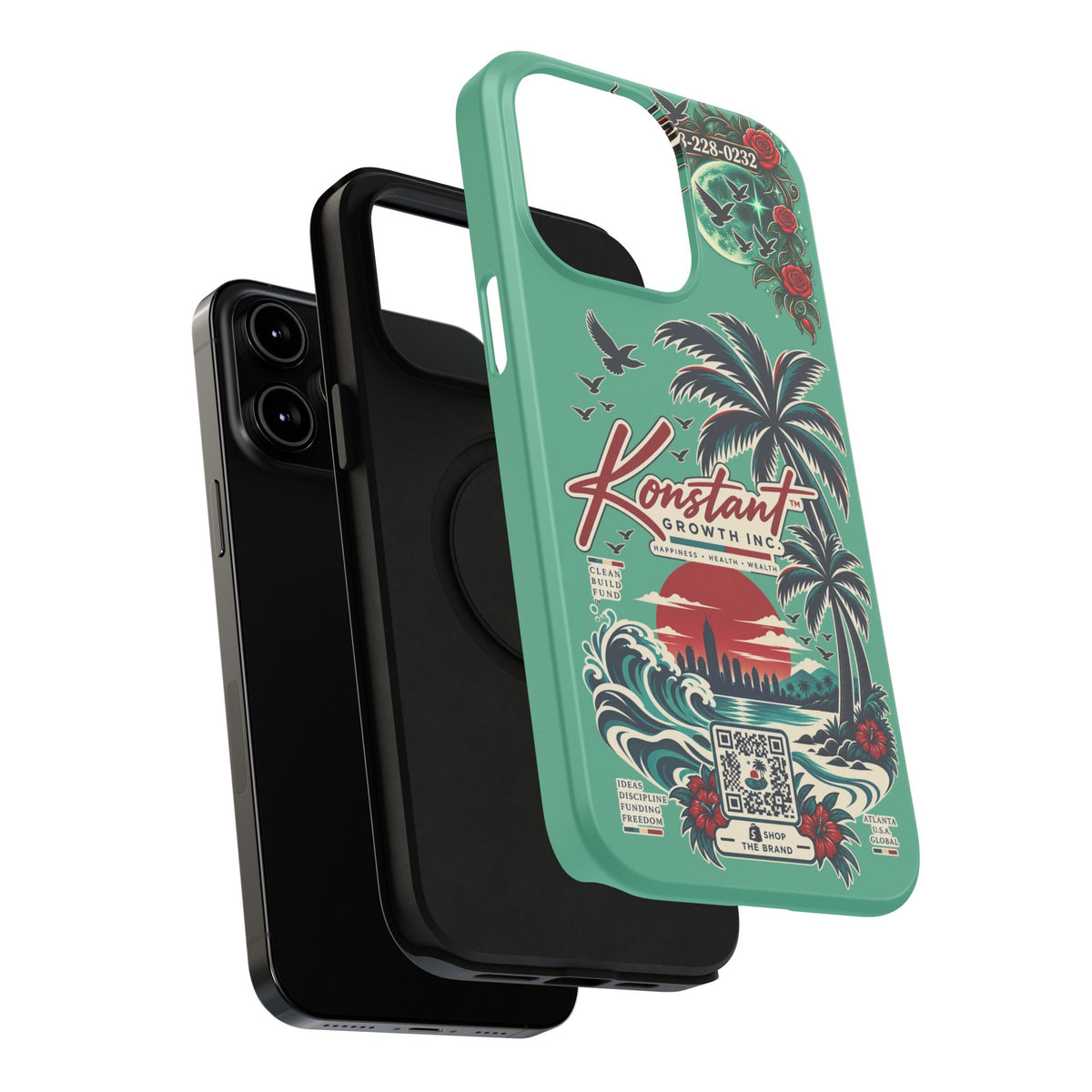 Tropical Palm Impact Phone Case — "Konstant Growth Inc." Retro Sunset Floral Design