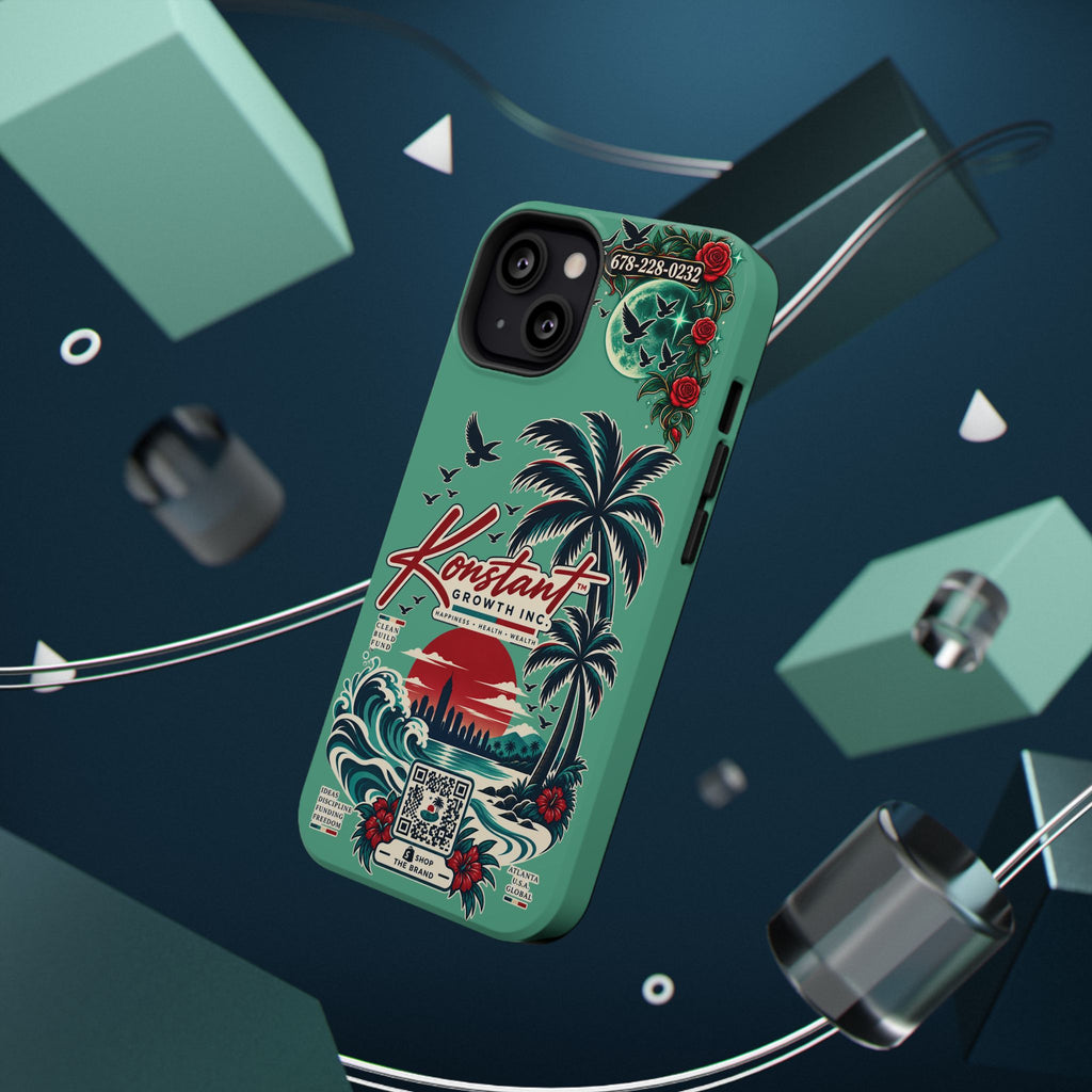 Tropical Palm Impact Phone Case — "Konstant Growth Inc." Retro Sunset Floral Design