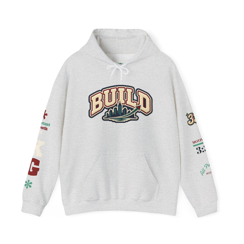 Build Cityscape Hoodie — Vintage Surf-Inspired 'BUILD' Graphic Pullover