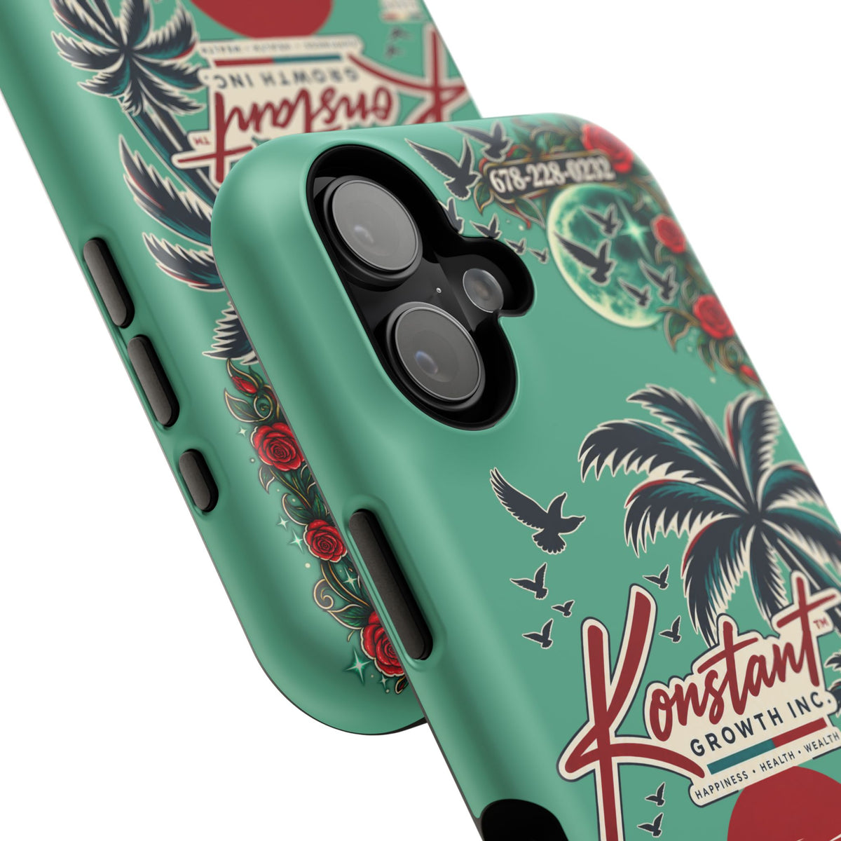 Tropical Palm Impact Phone Case — "Konstant Growth Inc." Retro Sunset Floral Design