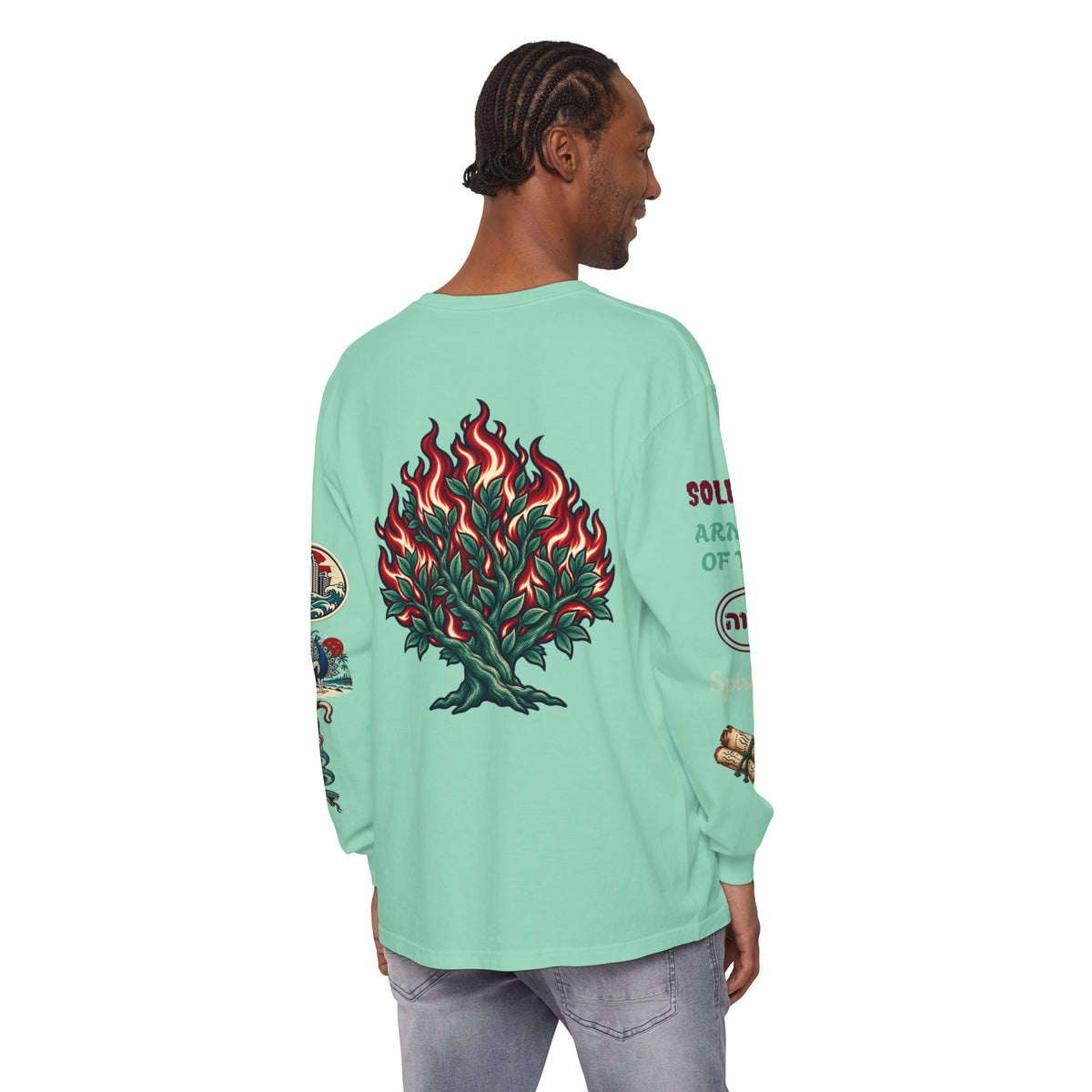 Long Sleeve Tee — "Konstant Growth" Spiritual Palm & Burning Bush Graphic