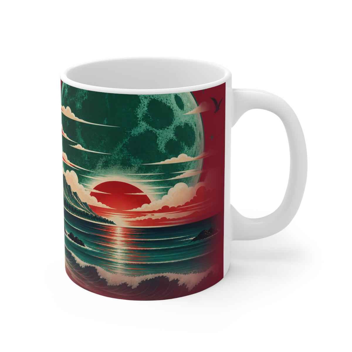 Scenic Tropical Sunset Mug — Flaming Palm Beach Landscape 11oz