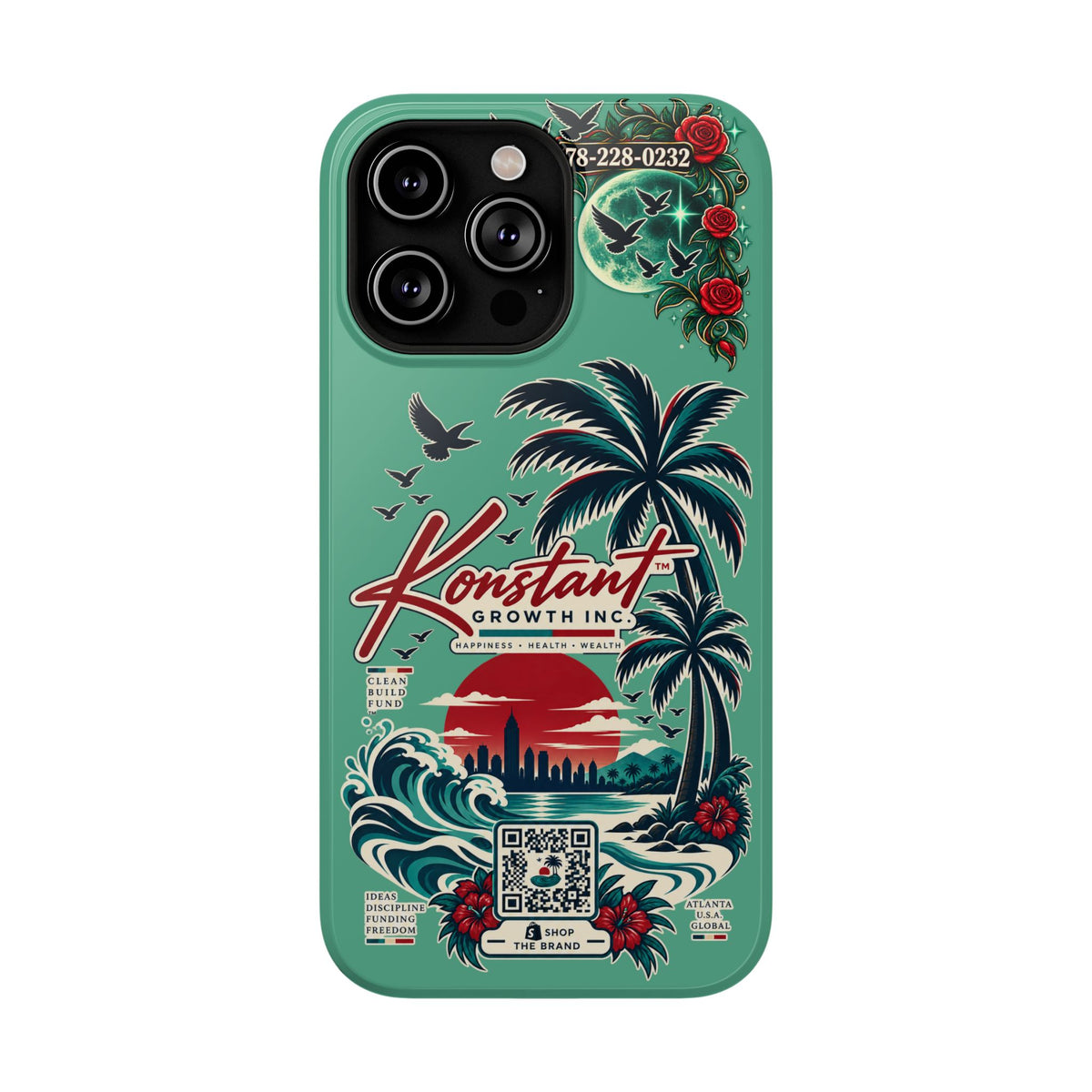 Tropical Palm Impact Phone Case — "Konstant Growth Inc." Retro Sunset Floral Design Printify
