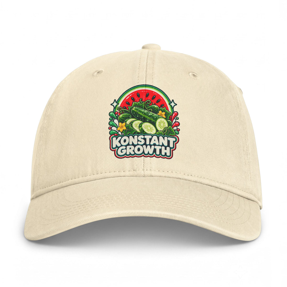 Embroidered 'Konstant Growth' Fruit Patch Cap — Washed Coastal Dad Hat Printify