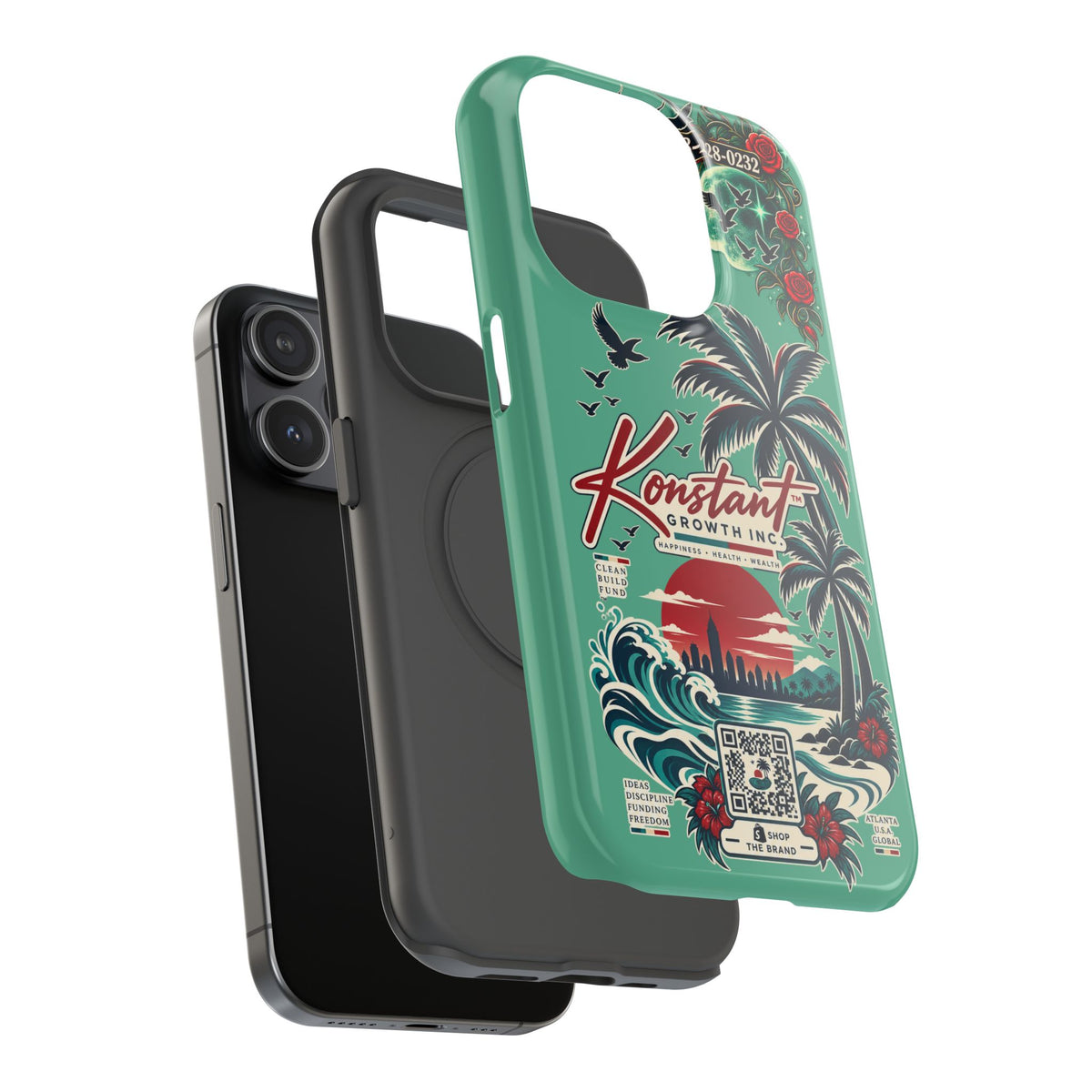 Tropical Palm Impact Phone Case — "Konstant Growth Inc." Retro Sunset Floral Design