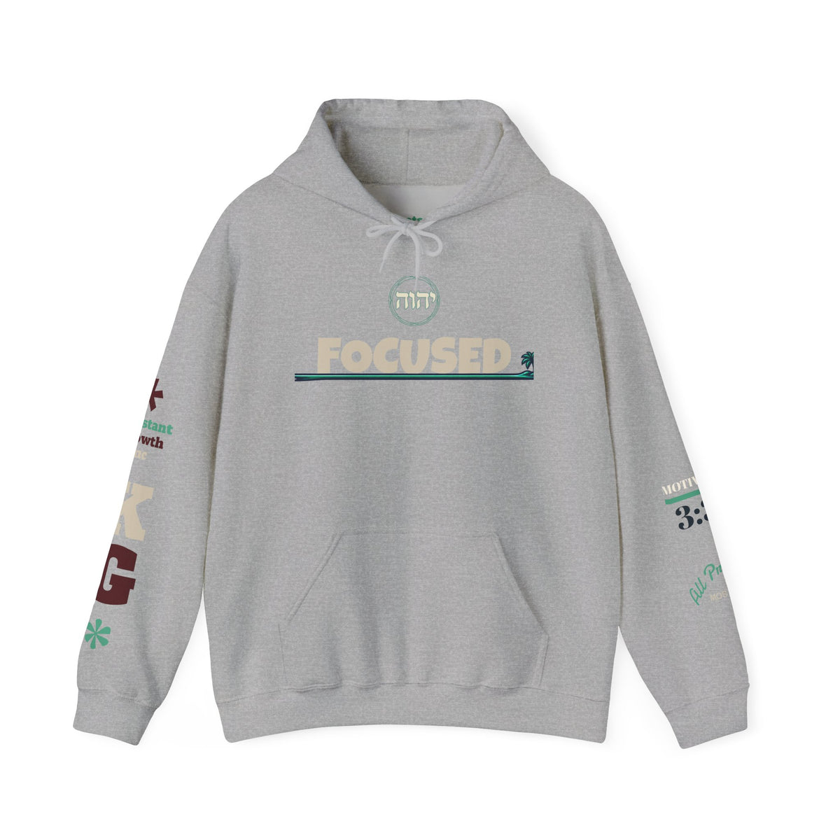 Focused Hoodie — Retro Sunset Palm Beach Graphic Hooded Sweatshirt Printify