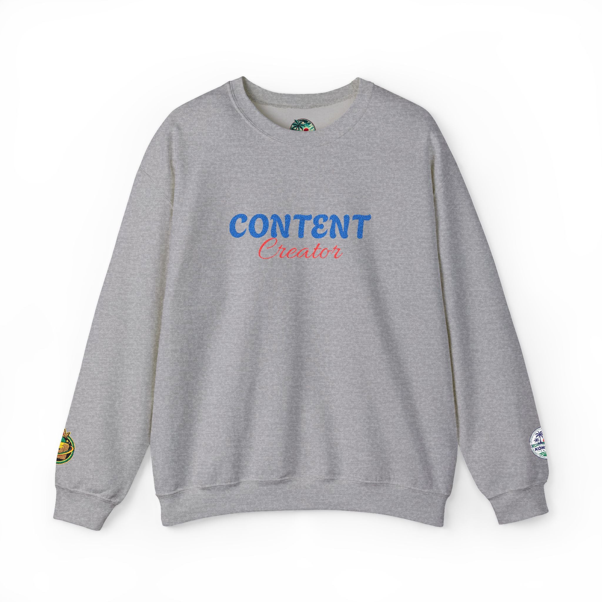 Content Creator Sweatshirt | Embroidered Script Logo, White Crewneck