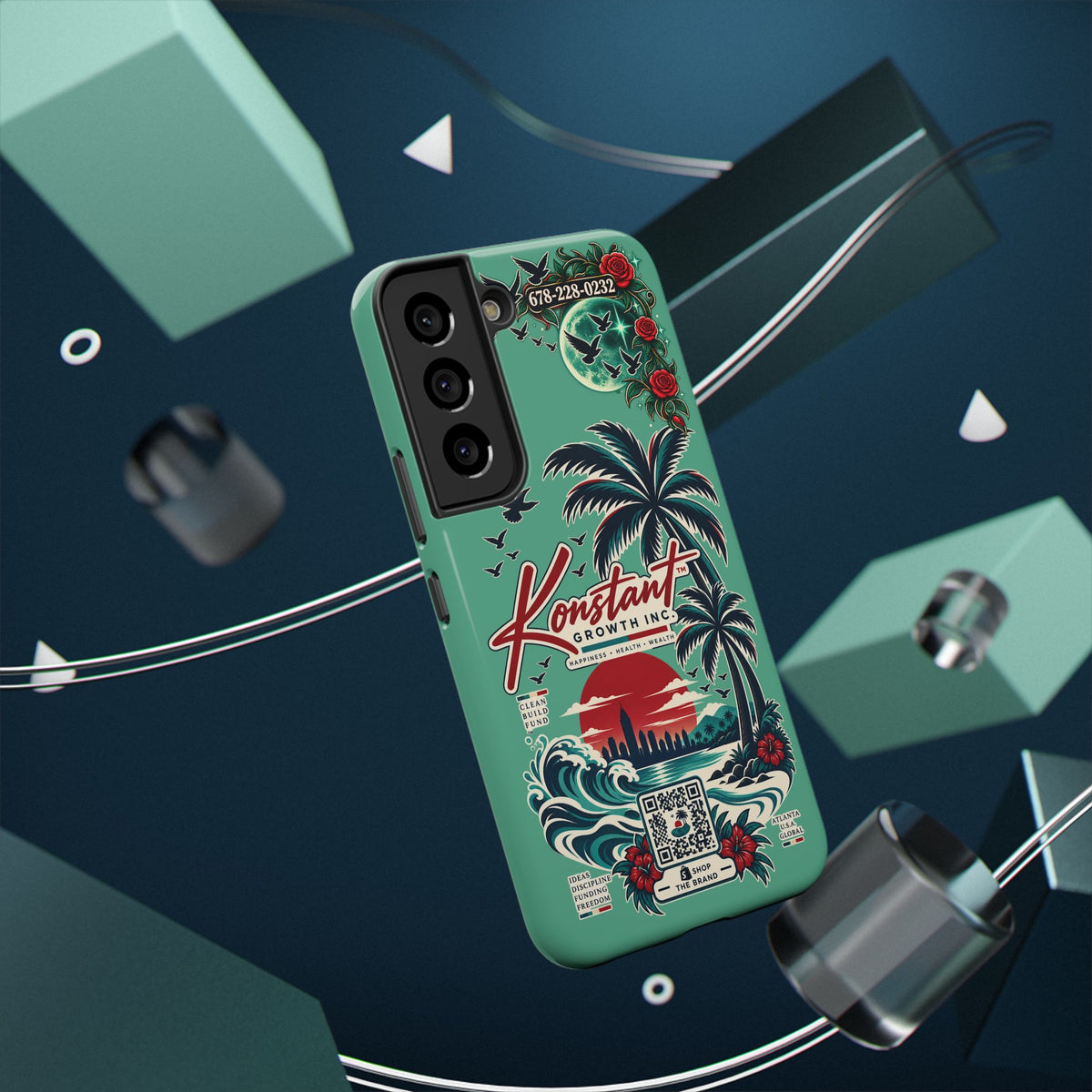 Tropical Palm Impact Phone Case — "Konstant Growth Inc." Retro Sunset Floral Design