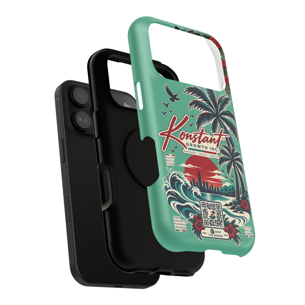 Tropical Palm Impact Phone Case — "Konstant Growth Inc." Retro Sunset Floral Design