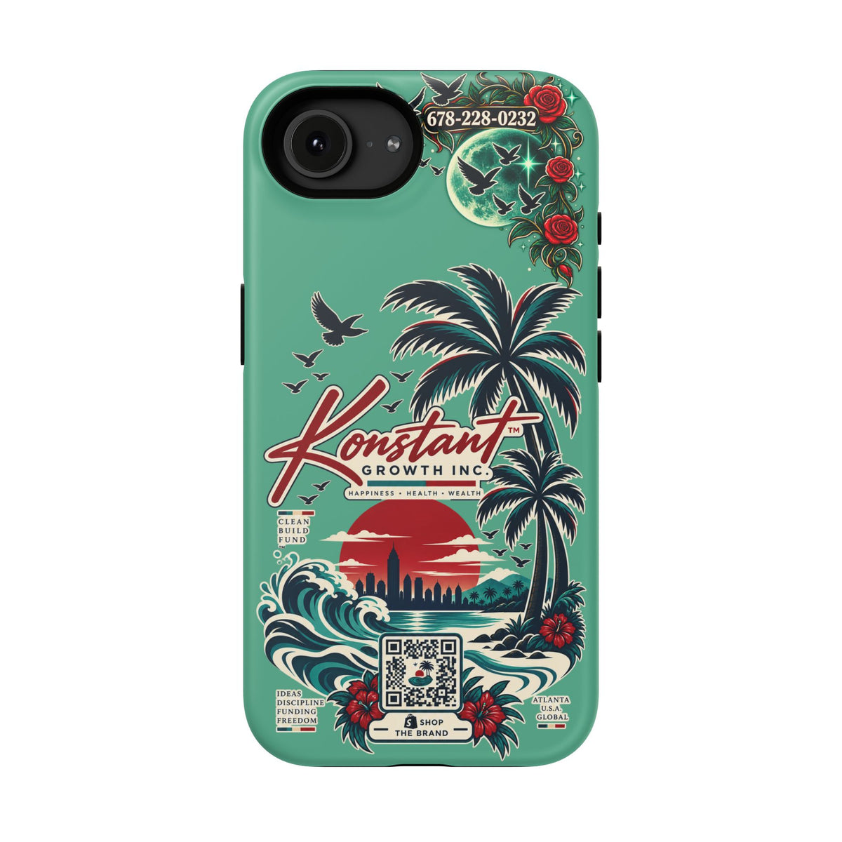 Tropical Palm Impact Phone Case — "Konstant Growth Inc." Retro Sunset Floral Design Printify
