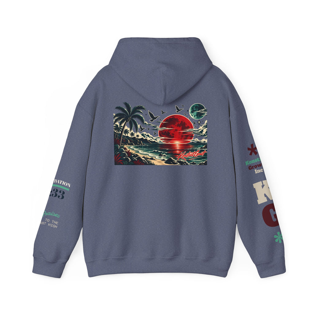 Tropical Graphic Hoodie — "Konstant Growth" Sunset Beach Pullover