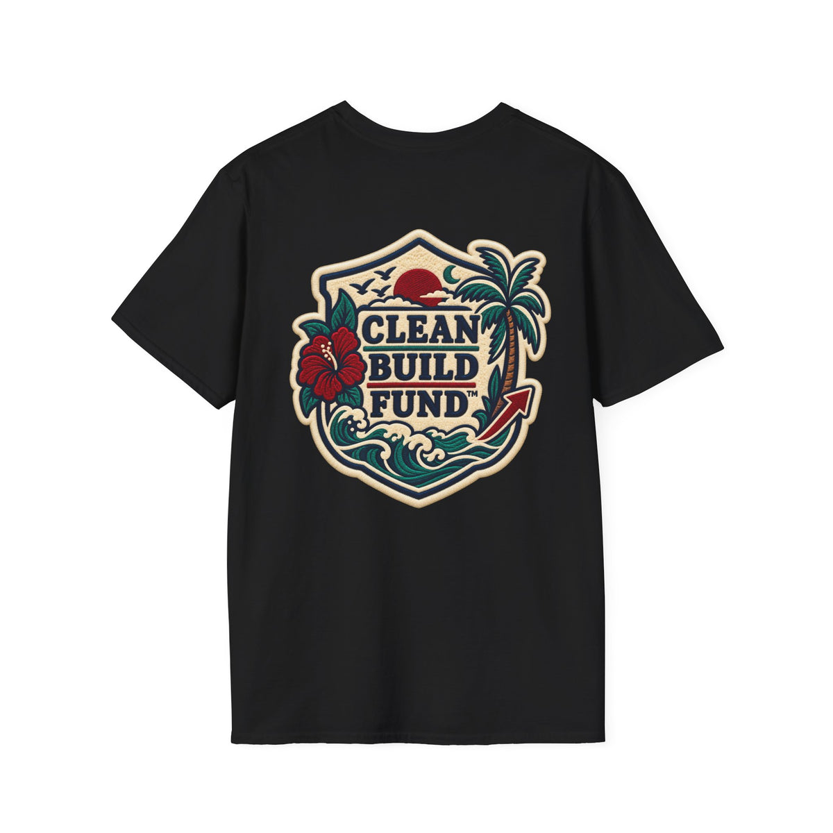Funding Surf Crest T-Shirt — "Clean Build Fund" Retro Beach Graphic Tee