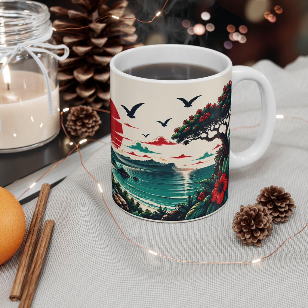 Tropical Sunset Scenic Mug — Hawaiian Beach Landscape Coffee Cup