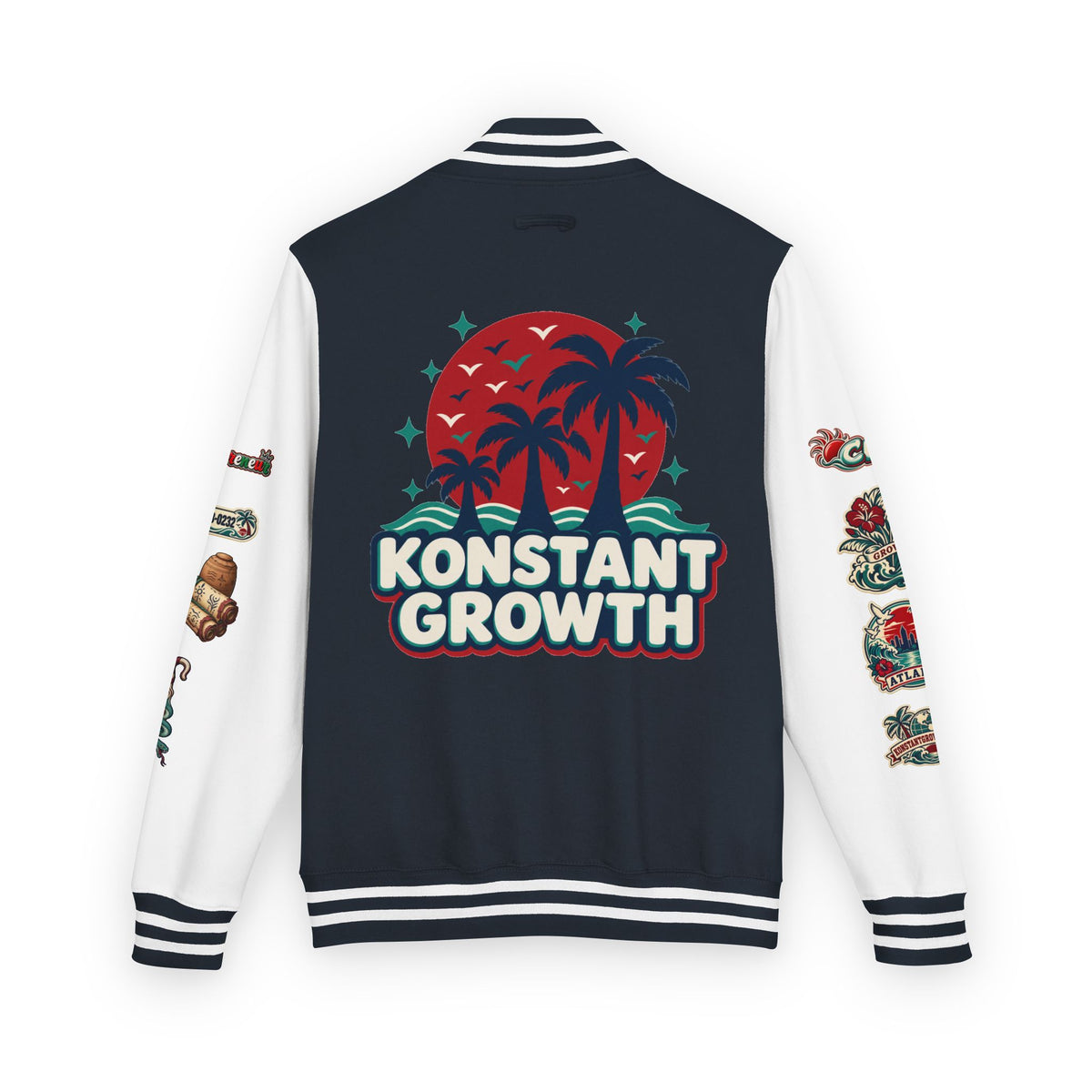 Letterman Jacket — "Konstant Growth" Palm Graphic with "Happiness Health Wealth" Chest Patch