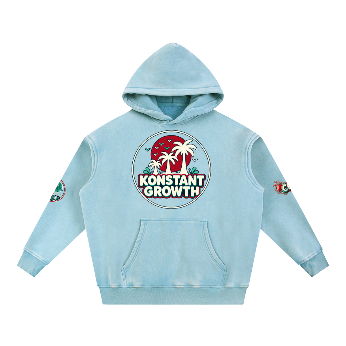 Konstant Growth Vintage — Classic Palm Emblem Snow-Wash Hoodie ODMPOD