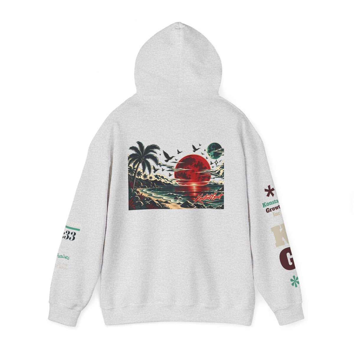 Focused Hoodie — Retro Sunset Palm Beach Graphic Hooded Sweatshirt