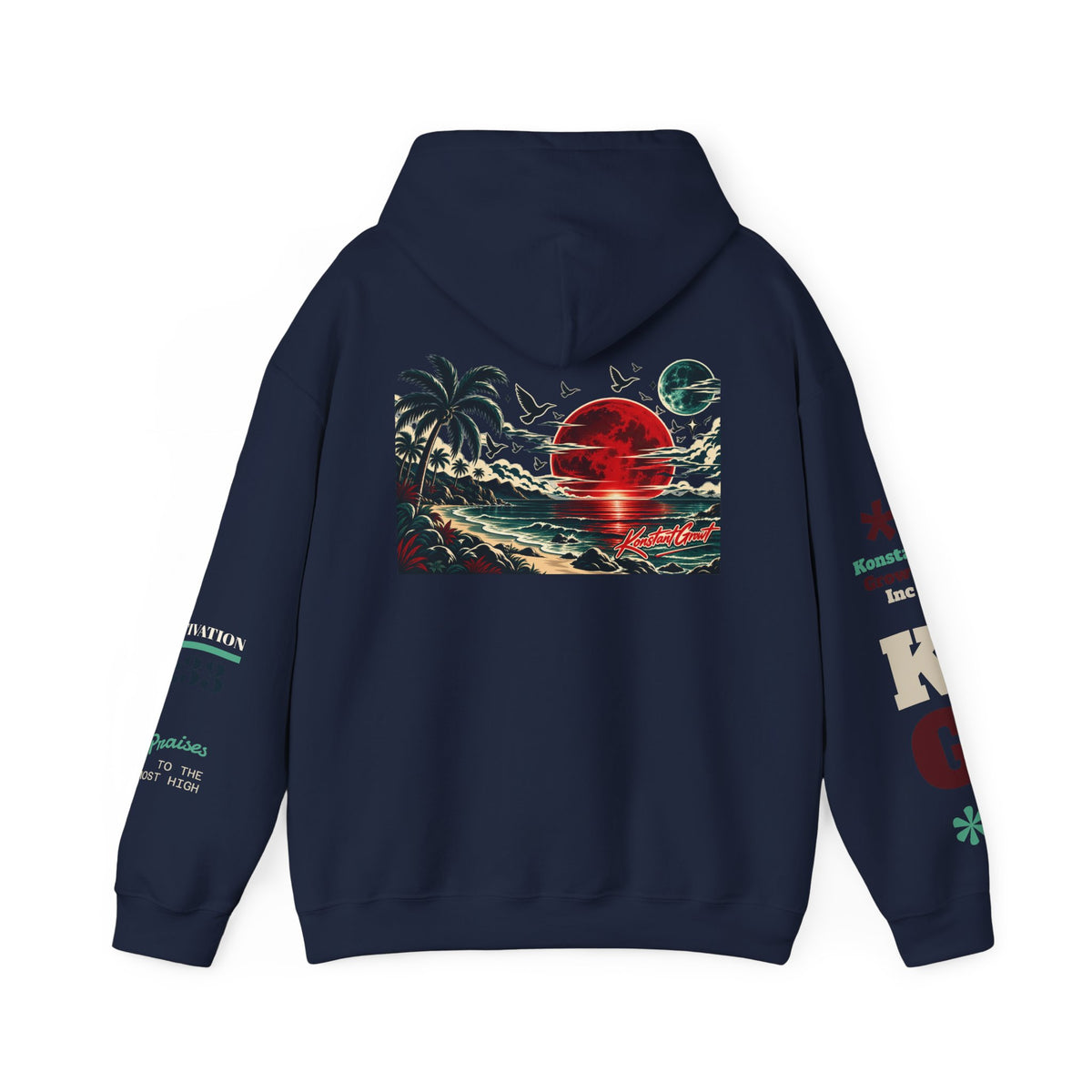 Focused Hoodie — Retro Sunset Palm Beach Graphic Hooded Sweatshirt