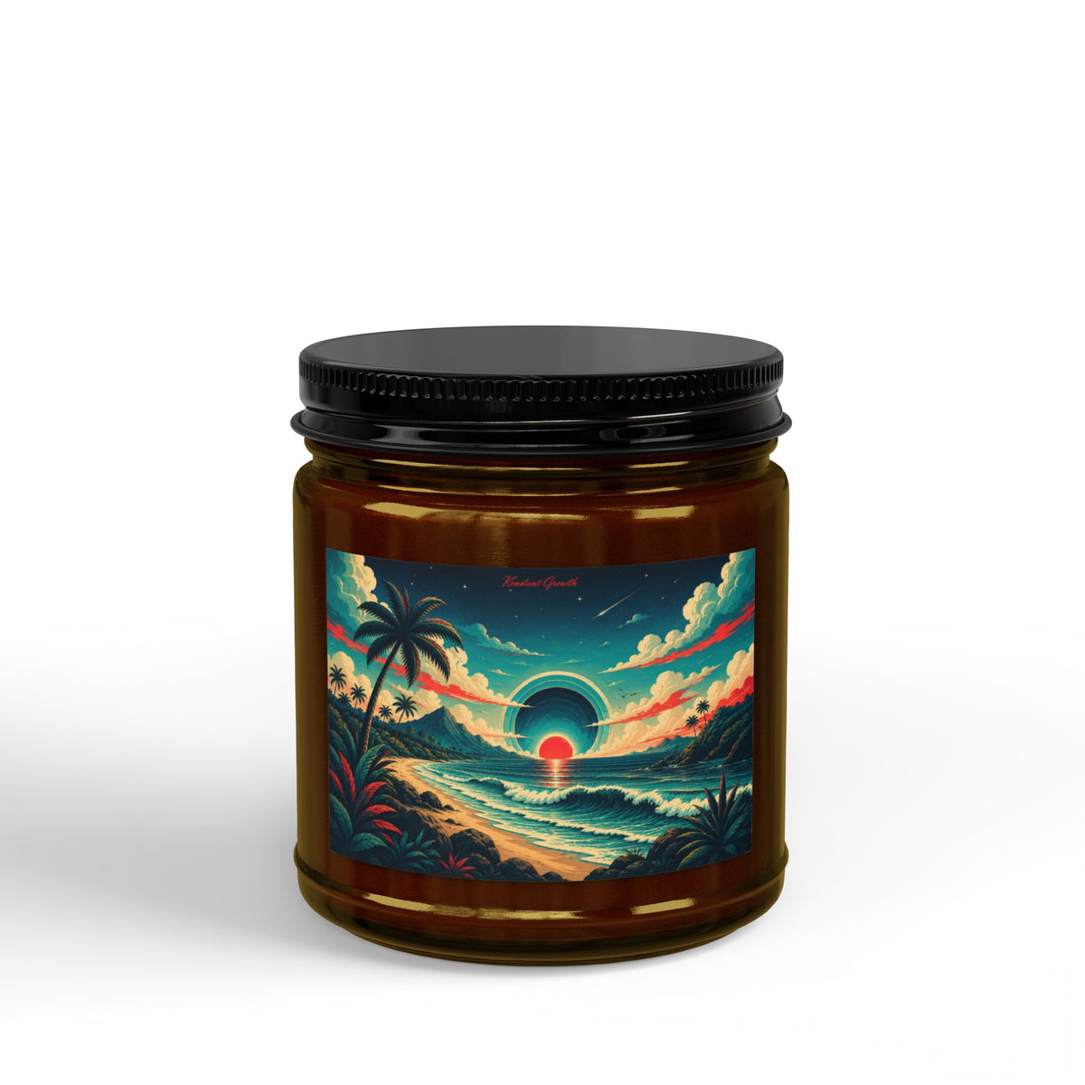 Tropical Sunset Beach Candle | Soy Jar Candle with Black Lid