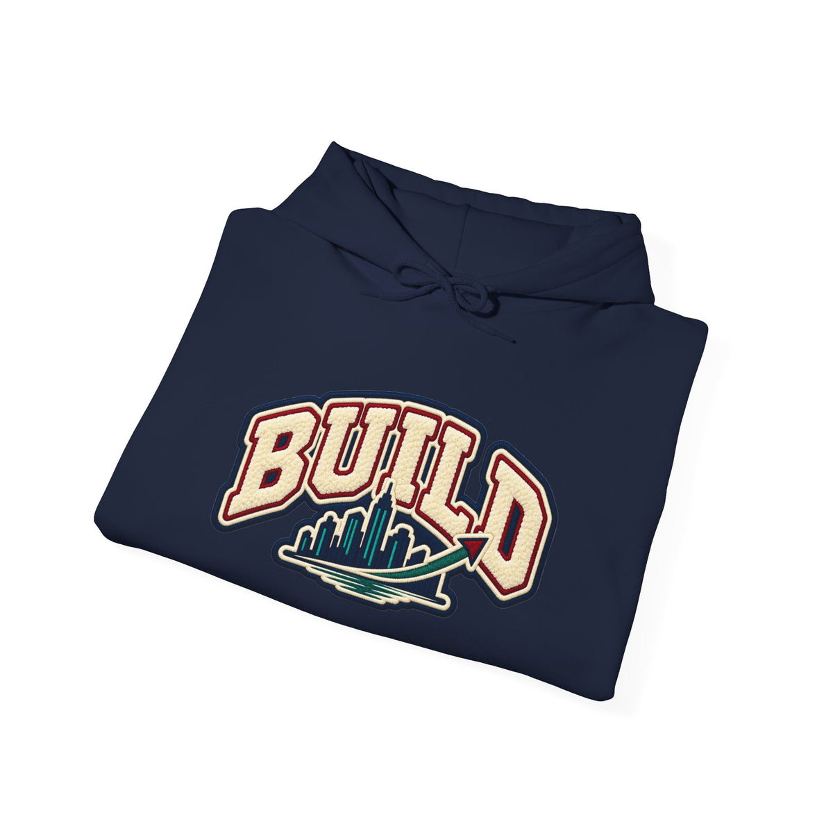 Build Cityscape Hoodie — Vintage Surf-Inspired 'BUILD' Graphic Pullover