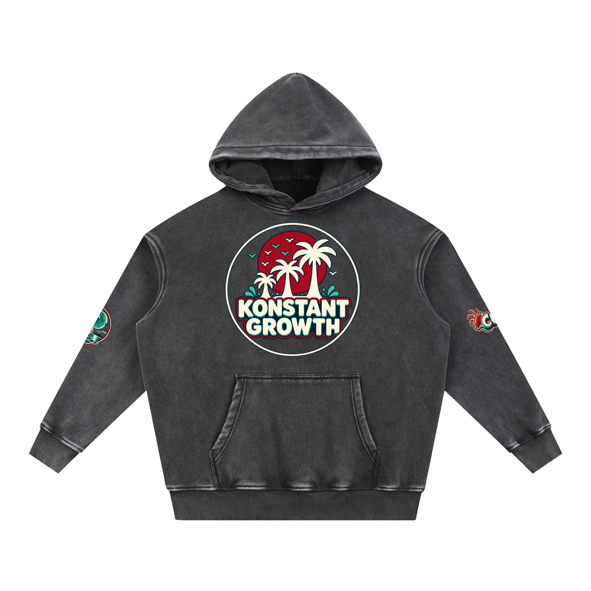 Konstant Growth Vintage — Classic Palm Emblem Snow-Wash Hoodie ODMPOD