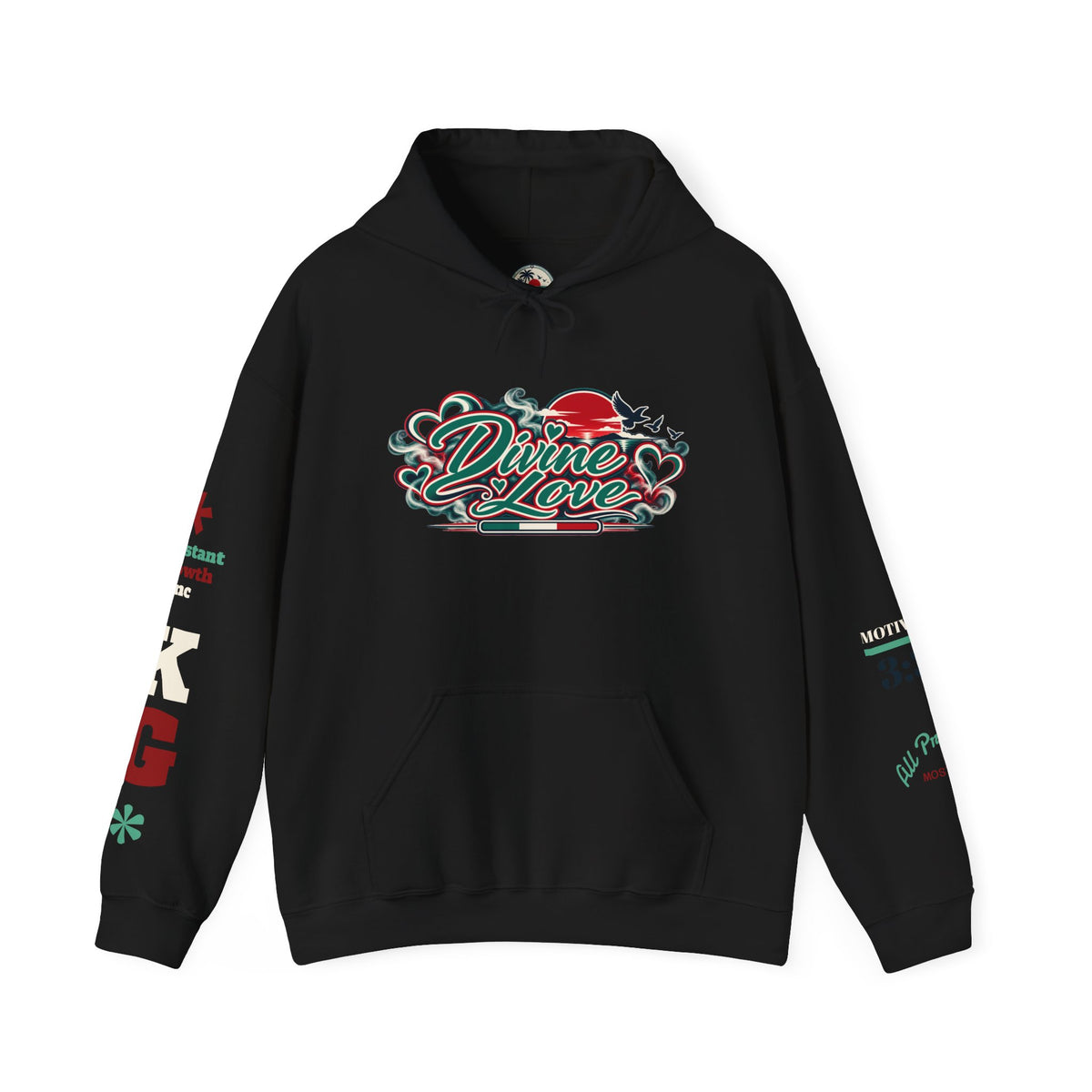 Divine Love Graphic Hoodie — Vintage Bird & Floral Artwork Printify