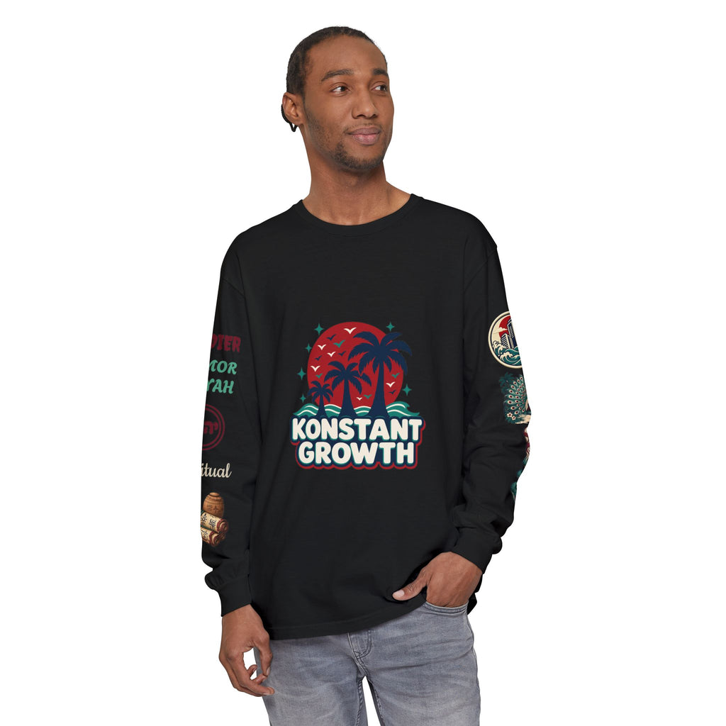Long Sleeve Tee — "Konstant Growth" Spiritual Palm & Burning Bush Graphic