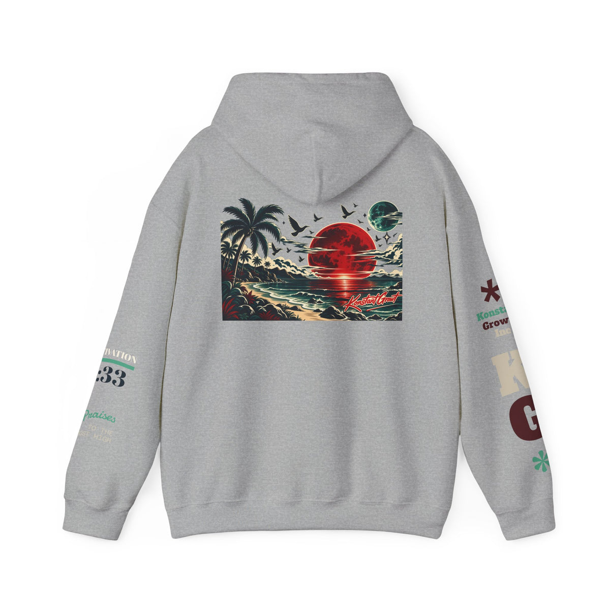 Focused Hoodie — Retro Sunset Palm Beach Graphic Hooded Sweatshirt