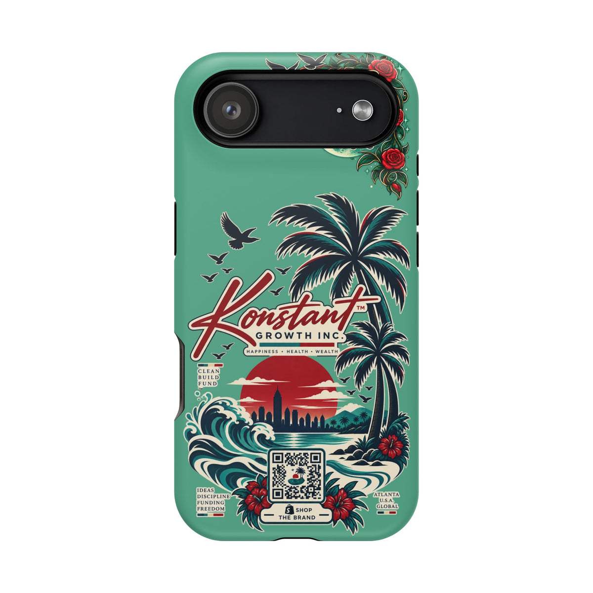 Tropical Palm Impact Phone Case — "Konstant Growth Inc." Retro Sunset Floral Design Printify
