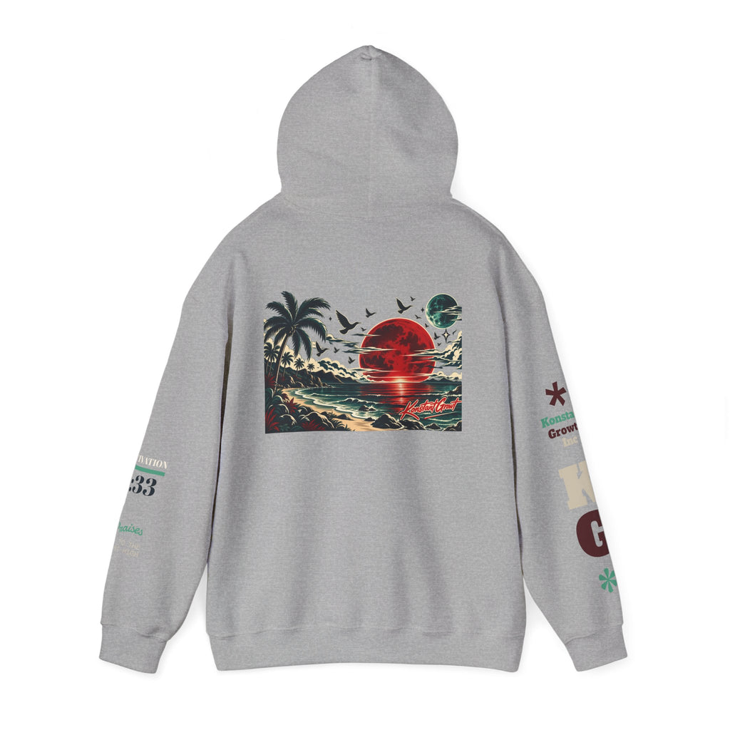 Tropical Graphic Hoodie — "Konstant Growth" Sunset Beach Pullover