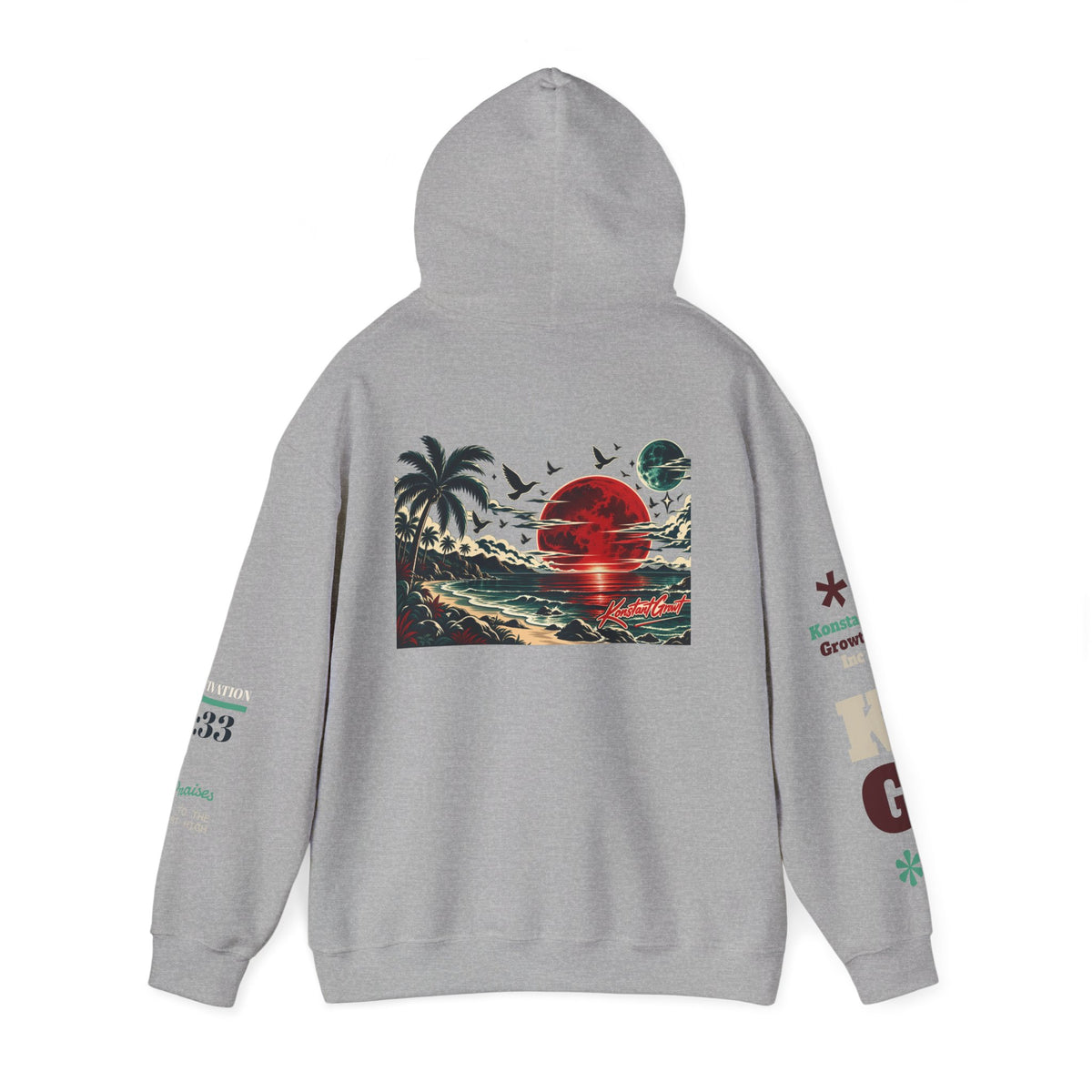 Tropical Graphic Hoodie — "Konstant Growth" Sunset Beach Pullover