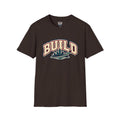 Build City Tee — Retro ‘BUILD’ Graphic T-Shirt with Coastal Cityscape Back Print