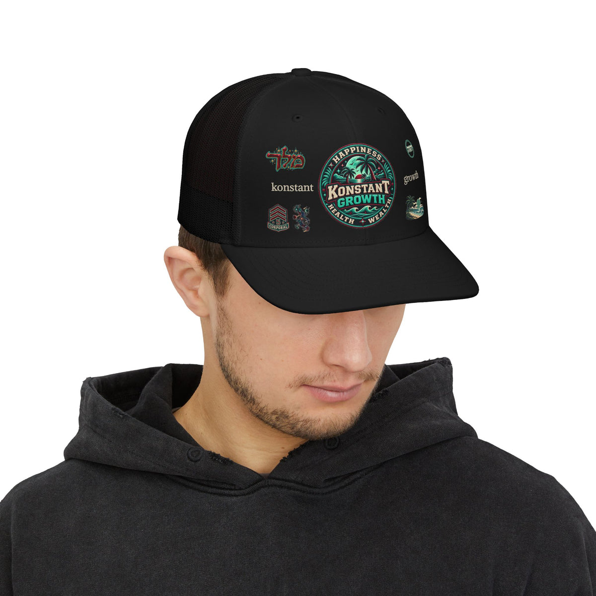 Konstant Growth Trucker Cap — Tropical Palm Patch Snapback