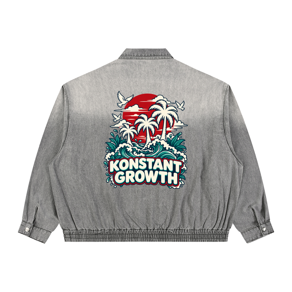 Unisex Vintage Wash Full-Zip Denim Jacket ODMPOD