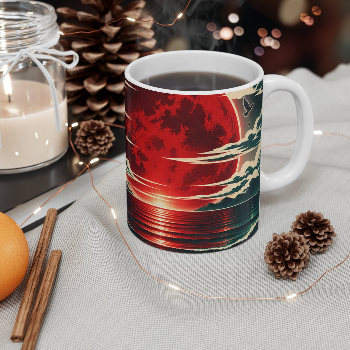 Tropical Sunset Beach Mug — Vintage Palm Tree Ocean 11oz
