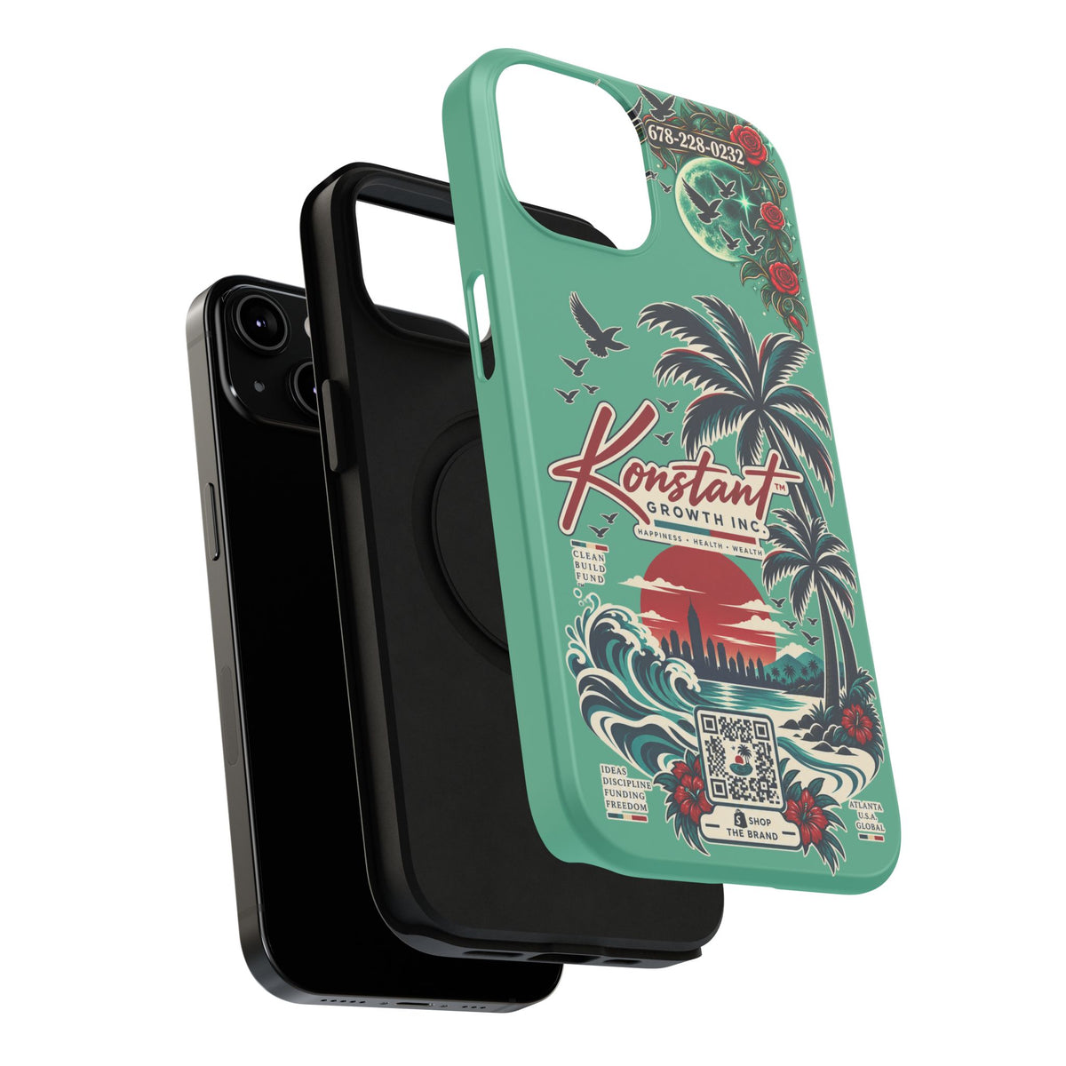 Tropical Palm Impact Phone Case — "Konstant Growth Inc." Retro Sunset Floral Design