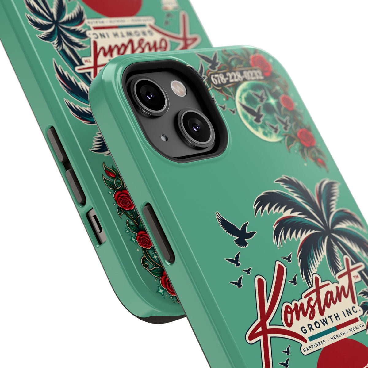 Tropical Palm Impact Phone Case — "Konstant Growth Inc." Retro Sunset Floral Design