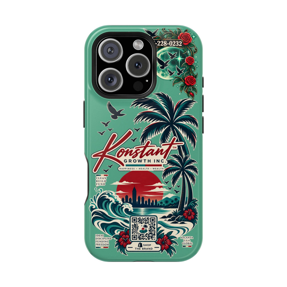 Tropical Palm Impact Phone Case — "Konstant Growth Inc." Retro Sunset Floral Design Printify