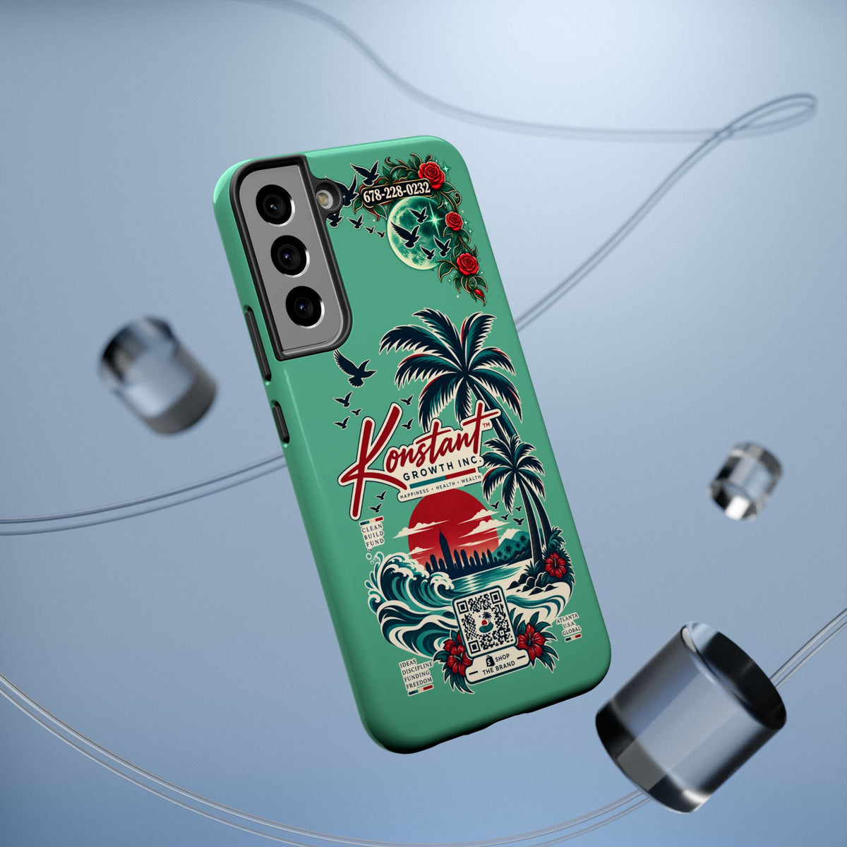 Tropical Palm Impact Phone Case — "Konstant Growth Inc." Retro Sunset Floral Design