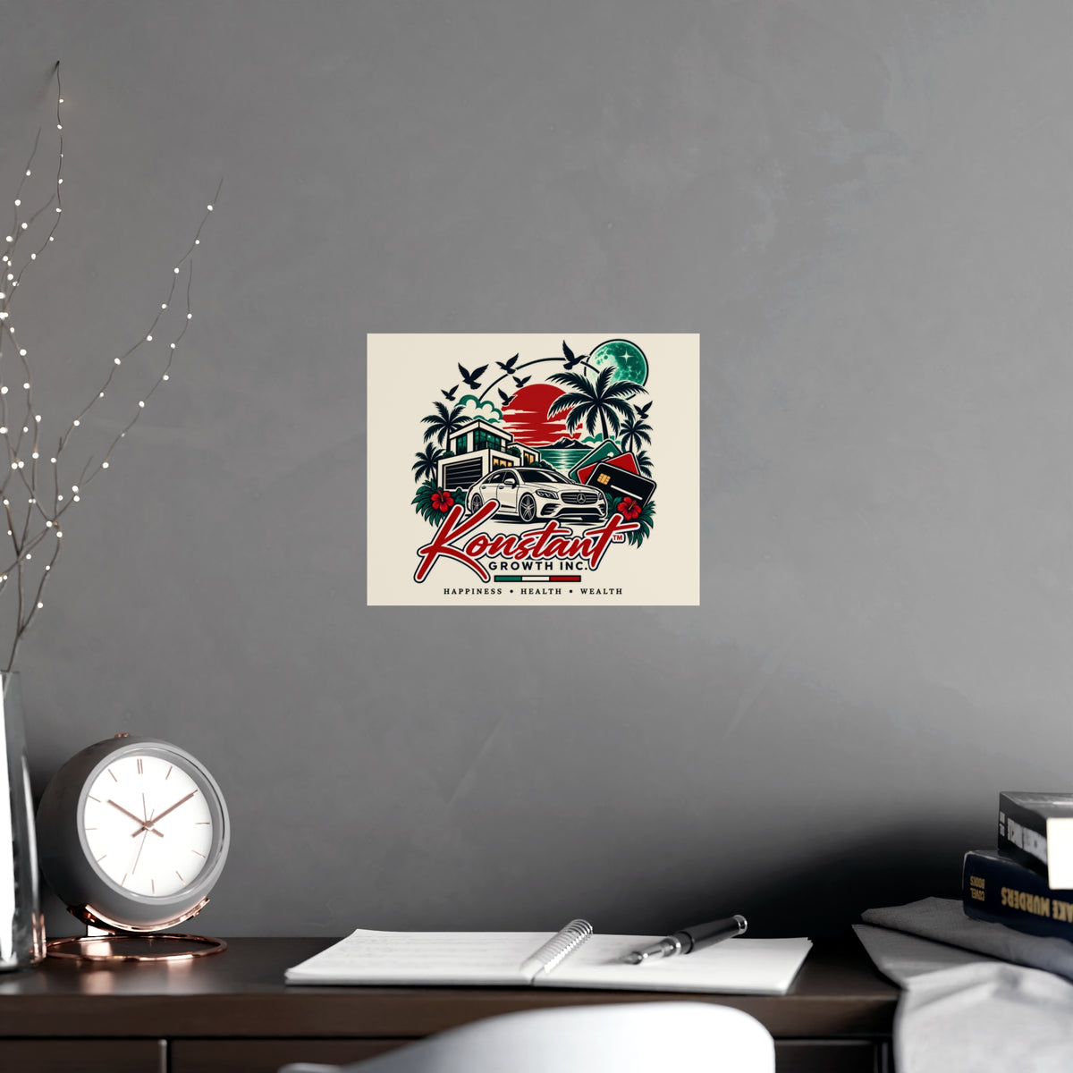 Konstant Growth Vintage Car & Palm Poster — Matte Wall Art (Happiness • Health • Wealth)
