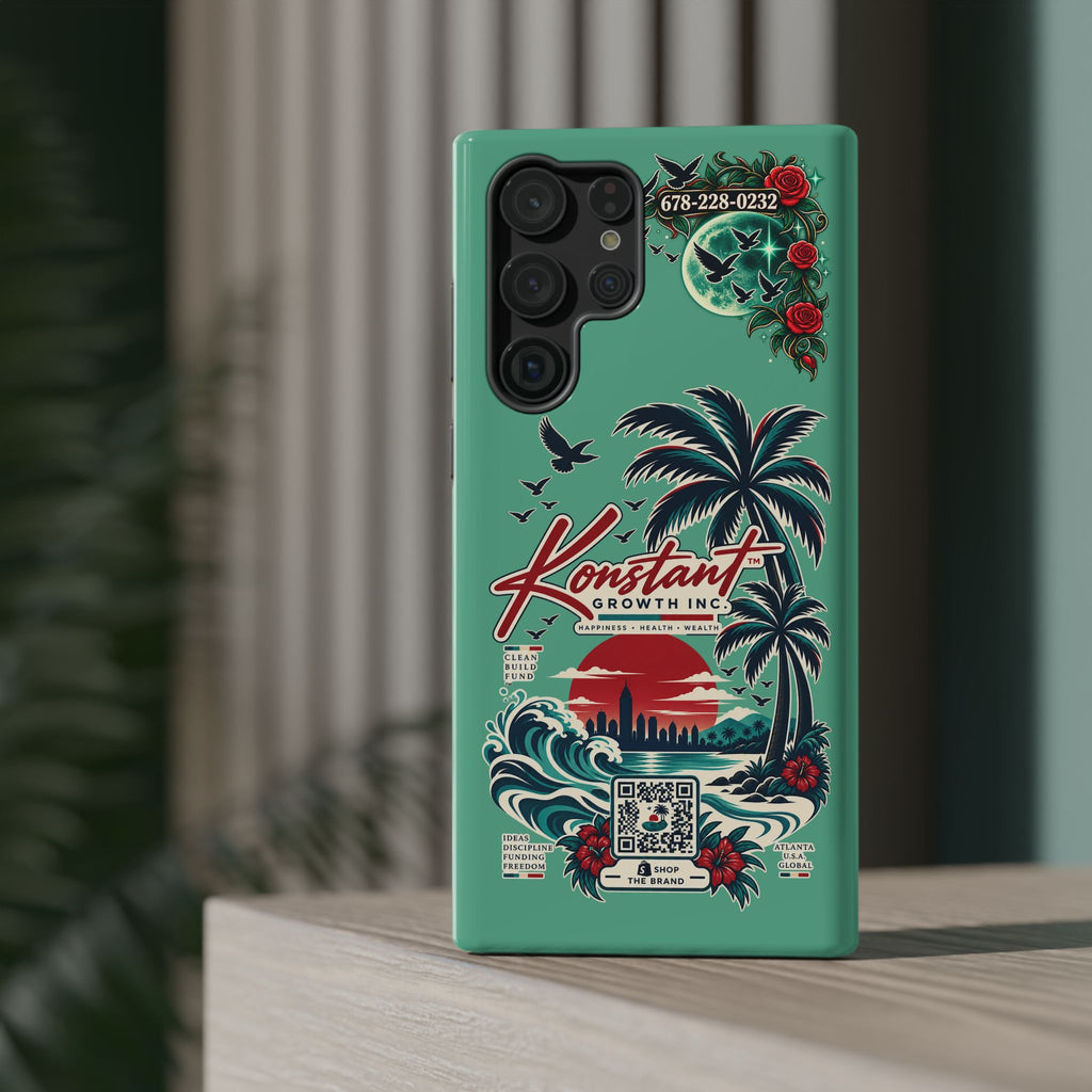 Tropical Palm Impact Phone Case — "Konstant Growth Inc." Retro Sunset Floral Design