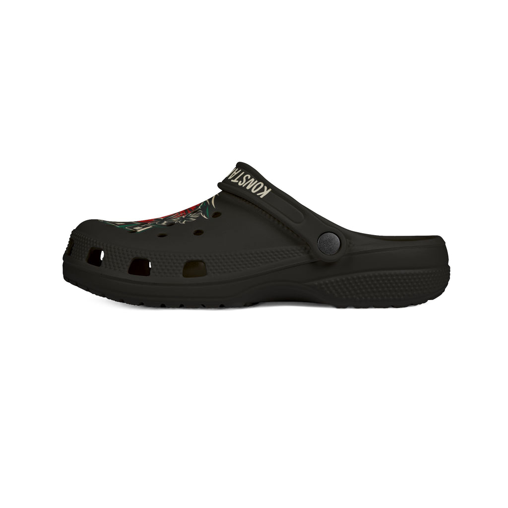 Black Graphic Foam Clogs — ‘Konstant Growth’ Retro Sunset Design